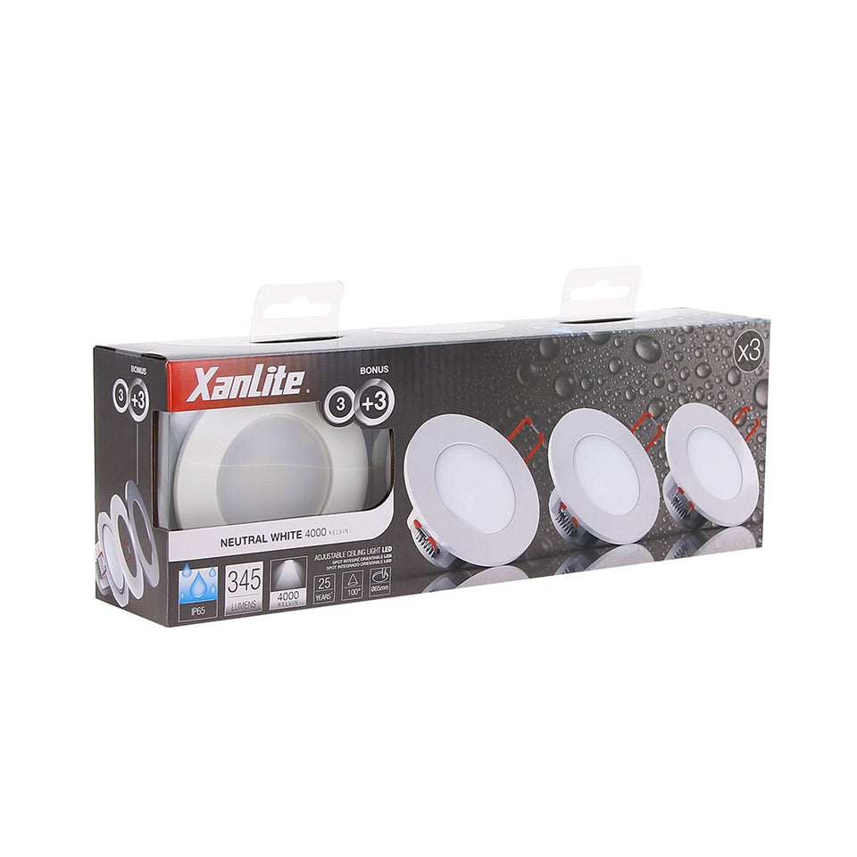 Pack de 3 spots LED intégrés XANLITE- 345 lumens - spéciale salle de bain